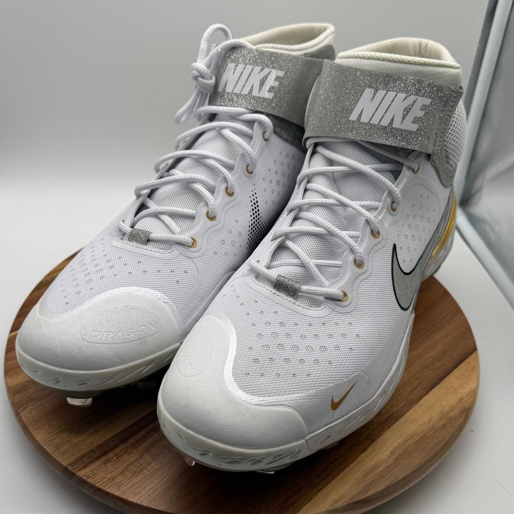 Nike React Men's Size 15 Huarache Elite 3 Metal Baseball Cleats White Gold 0724